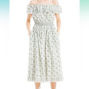 Max Studio Blue and White Ruffled Midi Dress